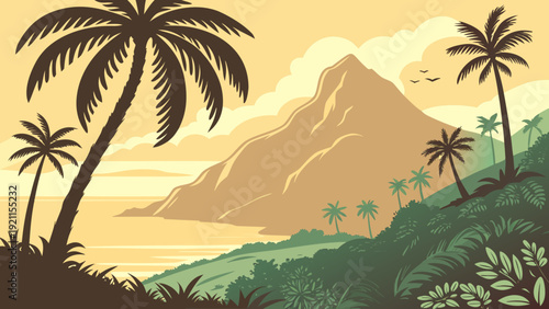 Tropical Volcanic Landscape Vector