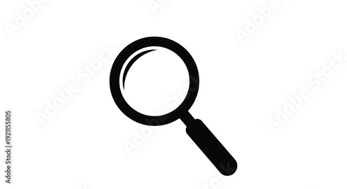 Simple black silhouette of a magnifying glass isolated on a white background