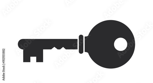 Simple black silhouette of a key on a plain white background