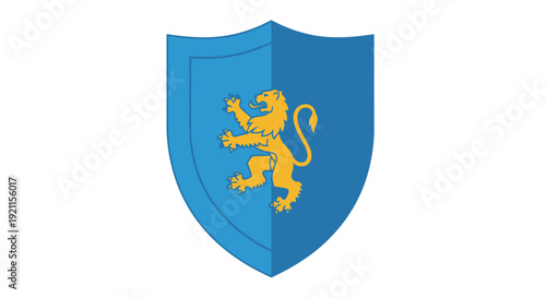 A blue shield displaying a golden lion a heraldic and symbolic representation