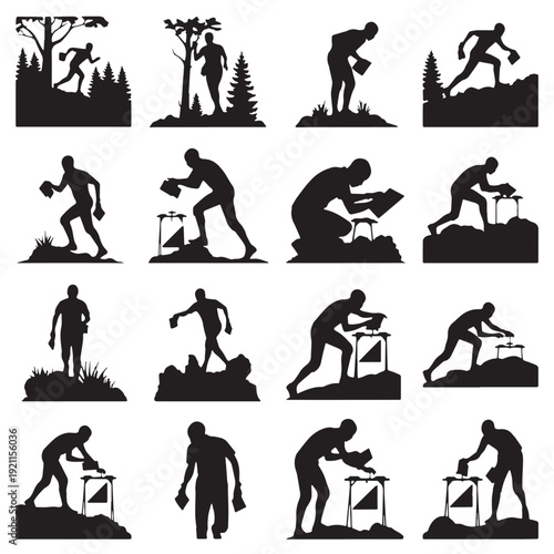 Black Orienteering Silhouette Vector, High Quality Illustration on White Background