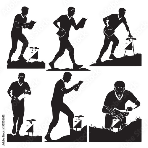 Black Orienteering Silhouette Vector, High Quality Illustration on White Background