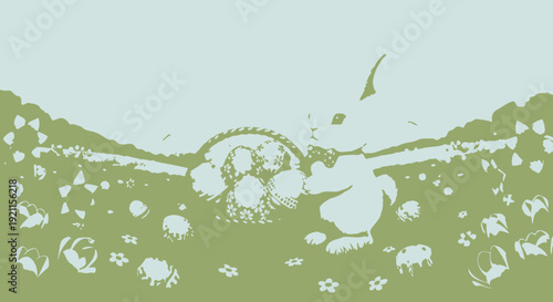 Shepherd with Sheep in Pasture Illustration.