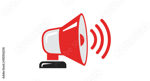 Red Megaphone Emitting Sound Waves Loudspeaker.