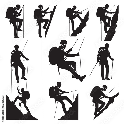 Black Mountaineering Silhouette Vector, High Quality Illustration on White Background