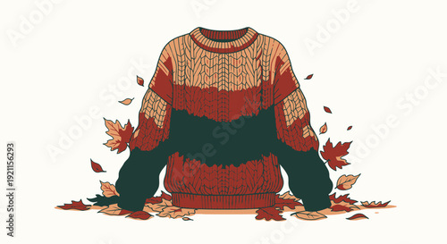 Cozy Knitted Sweater with Autumn Leaves.