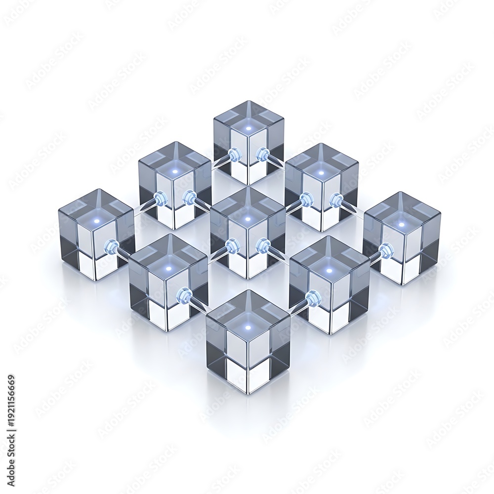 Obraz premium 3D Blockchain Network Cube Structure Isolated on White Background
