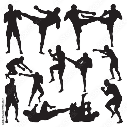 Black Mixed Martial Arts (MMA) Silhouette Vector, High Quality Illustration on White Background