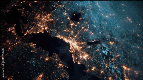 Earth at night glowing urban sprawl from space