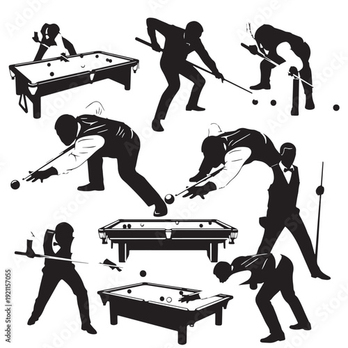 Black Snooker Silhouette Vector, High Quality Illustration on White Background