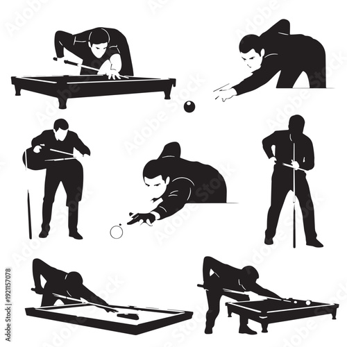 Black Snooker Silhouette Vector, High Quality Illustration on White Background