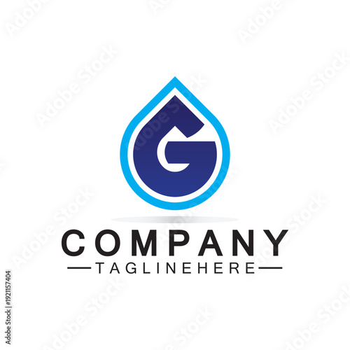 Letter G Water drop logo. Water Drop shaped letter G logo design vector symbol icon illustration