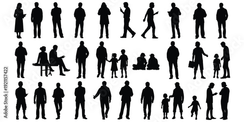 Human posture silhouette illustration, lifestyle gesture artwork, communication body language design tribute, daily interaction concept, diverse figure flat vector illustration