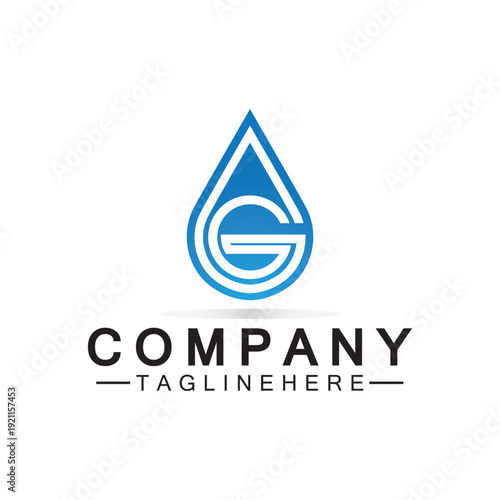 Letter G Water drop logo. Water Drop shaped letter G logo design vector symbol icon illustration