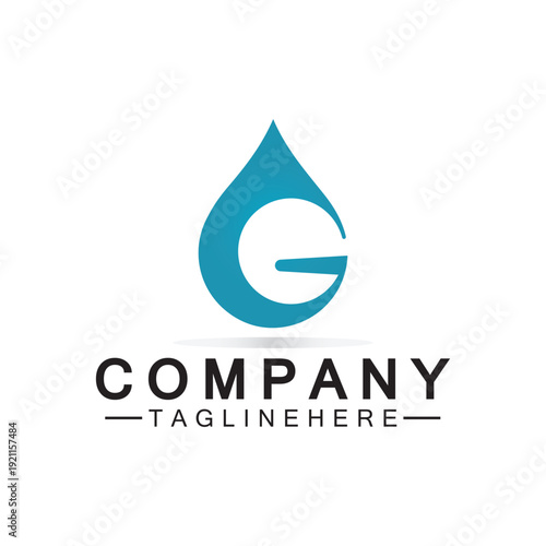 Letter G Water drop logo. Water Drop shaped letter G logo design vector symbol icon illustration