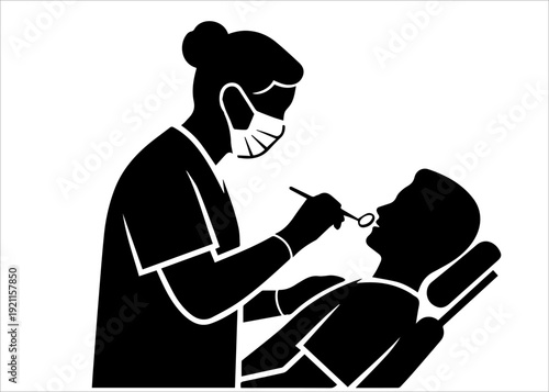 Dentist examining patient with dental mirror in modern clinic