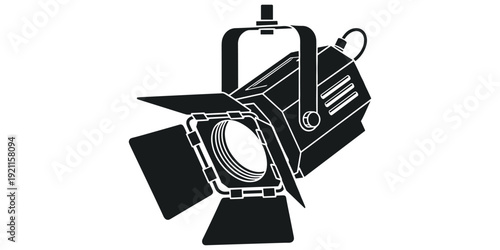 Stage spotlight silhouette illustration, studio lighting artwork, theatrical equipment design tribute, performance illumination graphic, photography technology concept, visual arts theme flat vector i