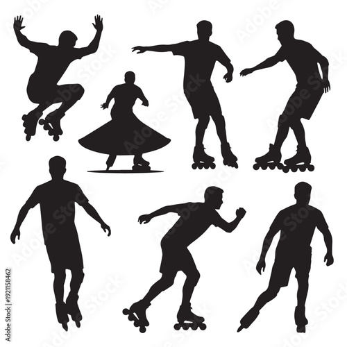 Black Roller Skating Silhouette Vector, High Quality Illustration on White Background