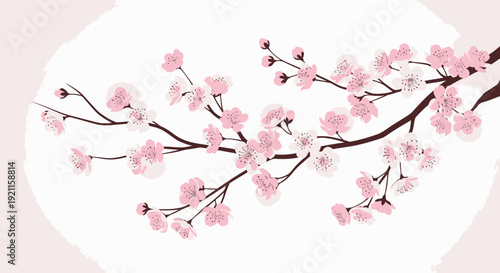 Cherry Blossom Branch with Pink Flowers.