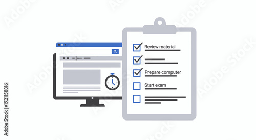 Clipboard Checklist with Computer Monitor Display.