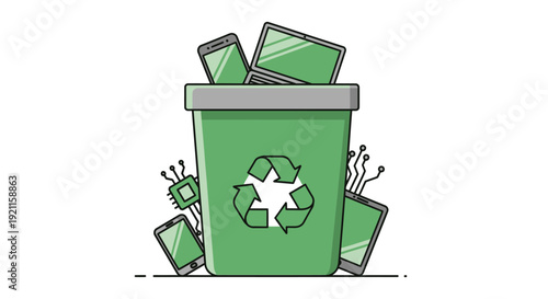 Electronic Waste Recycling Bin Illustration.