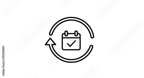 Calendar Icon with Checkmark and Arrow.