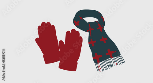 Red Gloves and Scarf Winter Accessories.