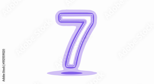 Purple Neon Number Seven Digit.