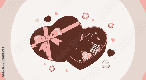 Chocolate Heart Box with Ribbon Decoration.