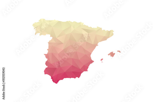 Spain Map - Polygon Style Vector Illustration in Peach and Pink Gradient, Low Poly Geometric Design, Isolated on White Background for Infographics and Projects.