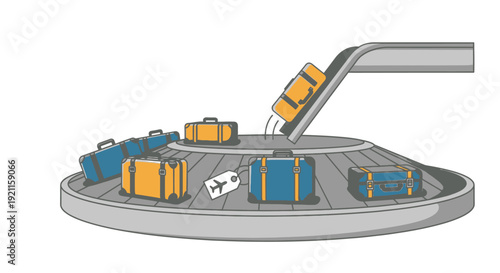 Baggage Carousel with Luggage and Suitcases.