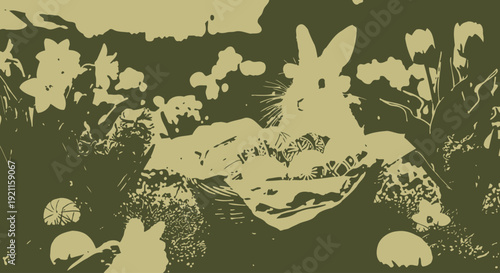 Rabbit Sitting Amongst Flowers in Field.