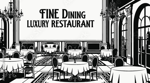 fine dining restaurant interior table chair menu kitchen food hospitality service atmosphere urban luxury design vector illustration