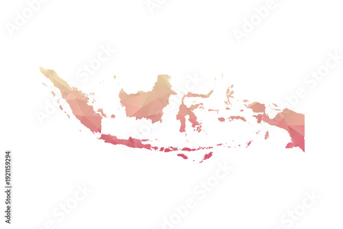 Indonesia Map - Polygon Style Vector Illustration in Peach and Pink Gradient, Low Poly Geometric Design, Isolated on White Background for Infographics and Projects.