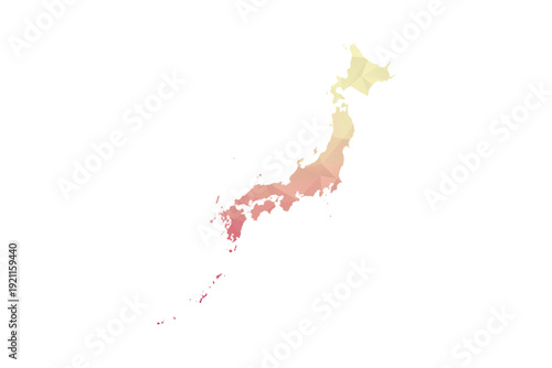 Japan Map - Polygon Style Vector Illustration in Peach and Pink Gradient, Low Poly Geometric Design, Isolated on White Background for Infographics and Projects.