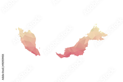 Malaysia Map - Polygon Style Vector Illustration in Peach and Pink Gradient, Low Poly Geometric Design, Isolated on White Background for Infographics and Projects.