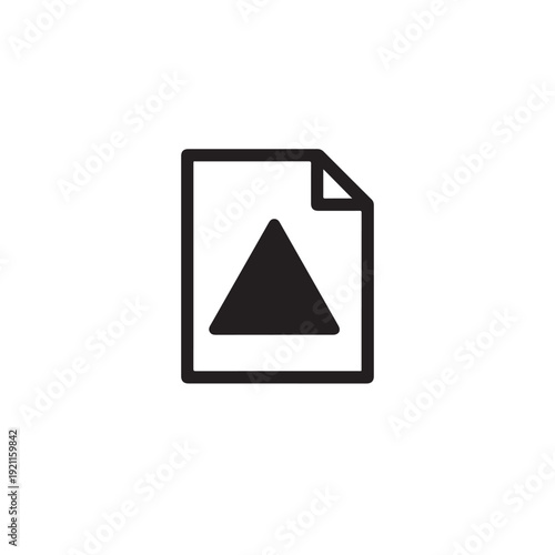 Free Download Black and white graphic illustration of a document page with a triangle icon on it - GFXLoad