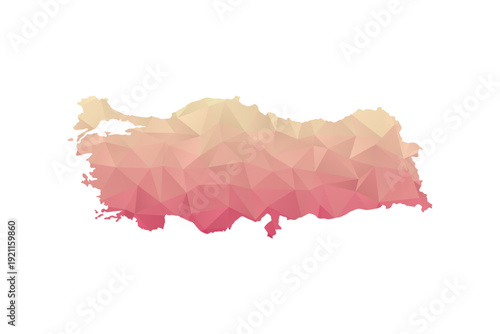 Turkey Map - Polygon Style Vector Illustration in Peach and Pink Gradient, Low Poly Geometric Design, Isolated on White Background for Infographics and Projects.