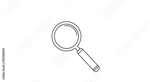 Simple black and white line drawing of a magnifying glass on a white background