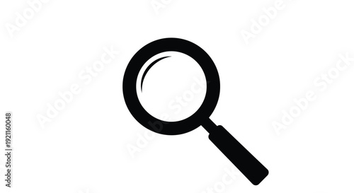 Simple black and white icon of a magnifying glass on a white background