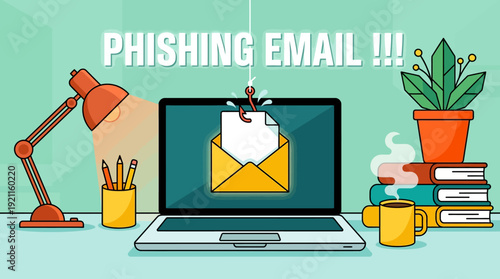 Phishing Email Scam Warning: Cybersecurity Threat & Online Fraud Illustration