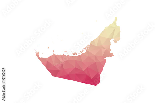United Arab Emirates Map - Polygon Style Vector Illustration in Peach and Pink Gradient, Low Poly Geometric Design, Isolated on White Background for Infographics and Projects.