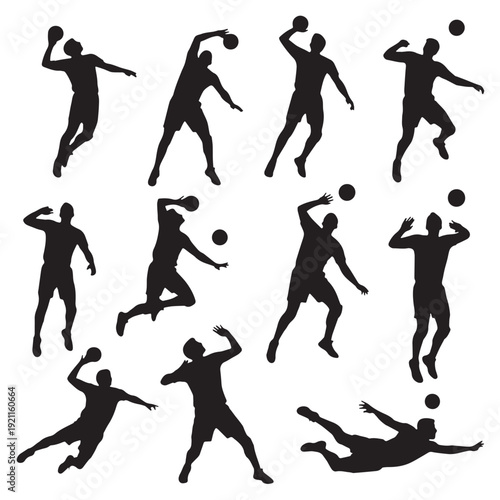 Black Volleyball Silhouette Vector, High Quality Illustration on White Background
