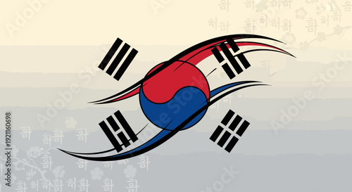 South Korea flag illustration with traditional symbols