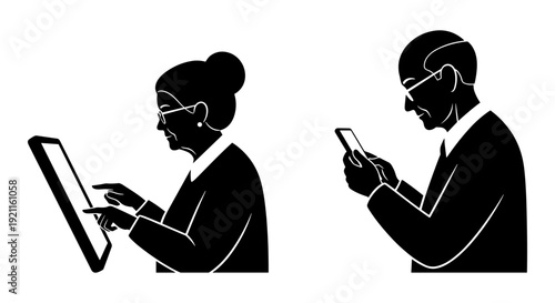 Two professionals engaged with modern technology in a contemporary setting