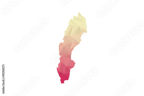 Sweden Map - Polygon Style Vector Illustration in Peach and Pink Gradient, Low Poly Geometric Design, Isolated on White Background for Infographics and Projects.