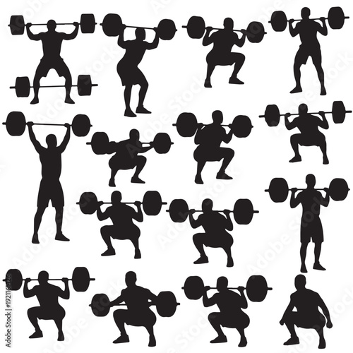 Black Weightlifting Silhouette Vector, High Quality Illustration on White Background