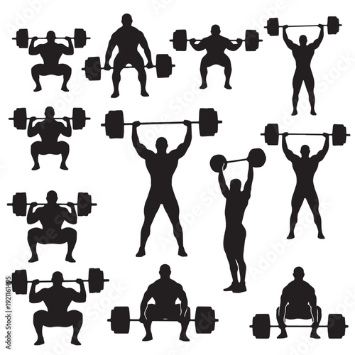 Black Weightlifting Silhouette Vector, High Quality Illustration on White Background