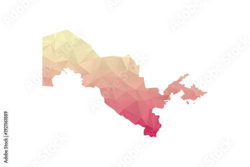 Uzbekistan Map - Polygon Style Vector Illustration in Peach and Pink Gradient, Low Poly Geometric Design, Isolated on White Background for Infographics and Projects.