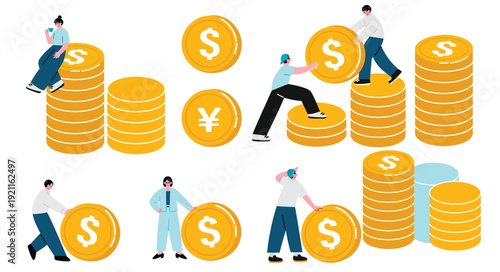 お金を稼ぐ人たちのイラストセット
